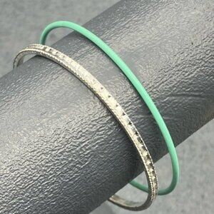 Bangle Bracelet Lot As Is Thin Silver Sparkle Mint Green Enamel Retro Bling Glam
